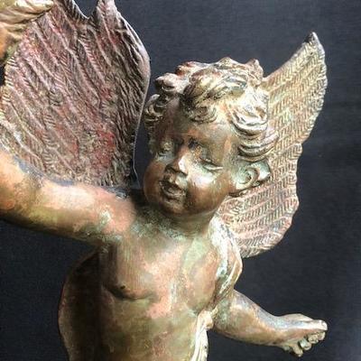 Cast Metal Cherub on Marble Base.