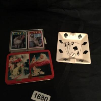 Two sets of playing cards, card ashtray Lot 1680