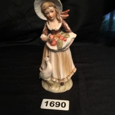 Vintage Lefton figurine country girl with basket and goose  Lot 1690