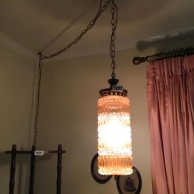 Vintage hanging glass lamp chandelier on chain lot 1692