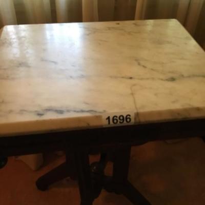 Marble top wood table Lot 1696