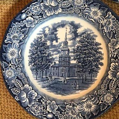 Set of 5 Liberty Blue ironstone plates.