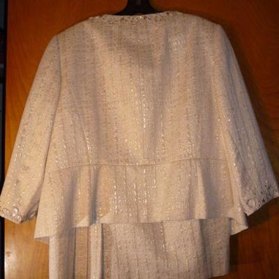 Tahari - Dress Suit - Cream - Gold Metallic Threads - Size 16W