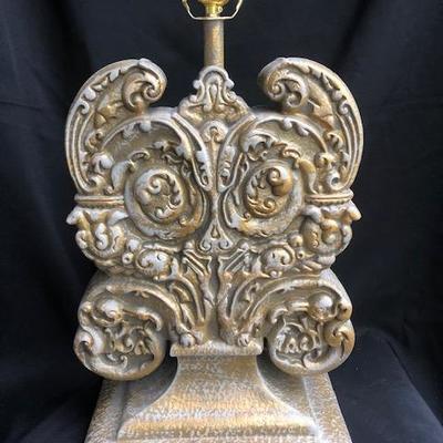 Ornate Gold Table Lamp with Gold Silk Shade