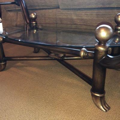 Wood Coffee Table with Glass Top & Glass Shelf