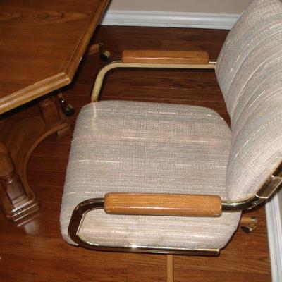 Wooden Game or Kitchen octagonal table with 4 rolling chairs on castors