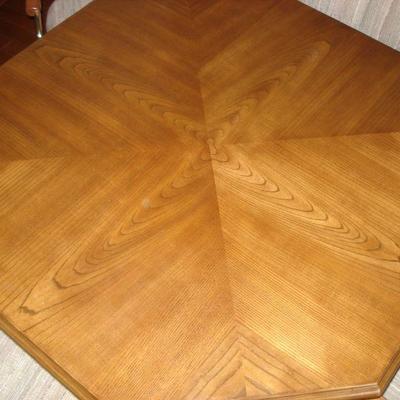 Wooden Game or Kitchen octagonal table with 4 rolling chairs on castors