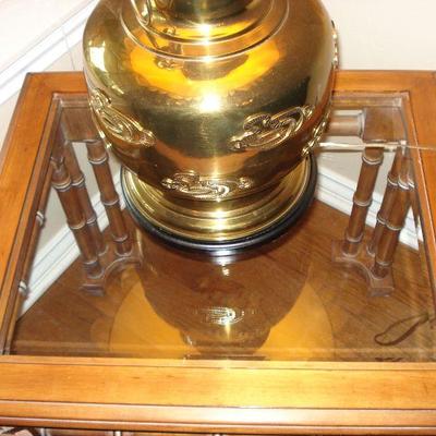 Vintage Wood Asian End side Table and Beautiful Brass Elephant Lamp