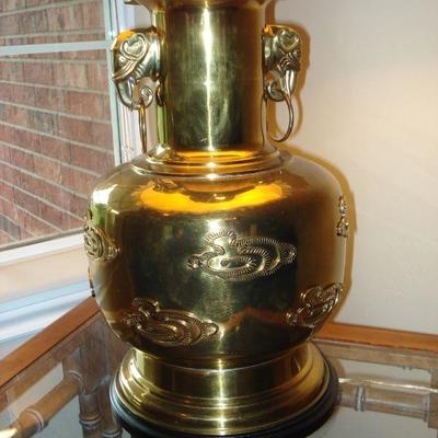 Vintage Wood Asian End side Table and Beautiful Brass Elephant Lamp