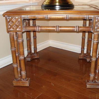 Vintage Wood Asian End side Table and Beautiful Brass Elephant Lamp