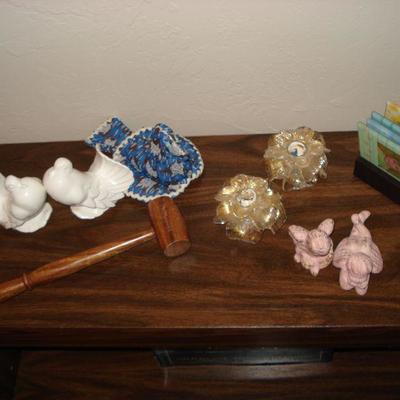Bookcase, Mirror, wood judges gavel hammer, Titanic book