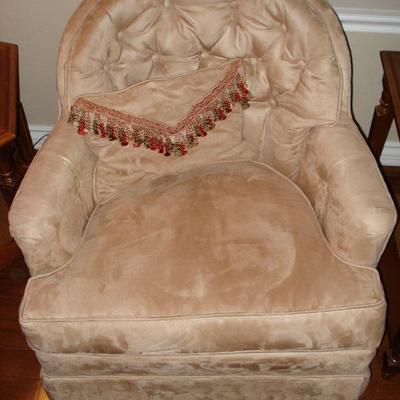 2 glass top end tables, 1 lamp and a swivel rocking chair