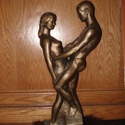 Vintage 1970 Nude Lovers Statue Bronze color 18" tall