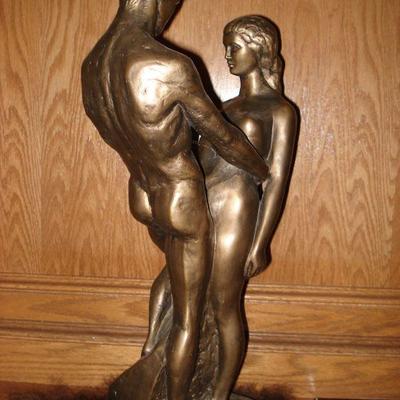 Vintage 1970 Nude Lovers Statue Bronze color 18" tall