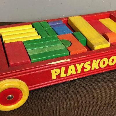 Lot #9 Vintage Play Skool Wagon with Blocks