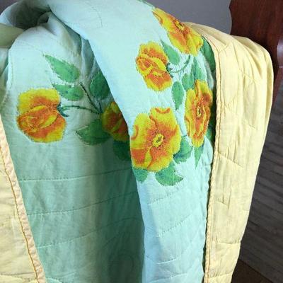 Lot #93 Hand quilted Mint and yellow Quilt 