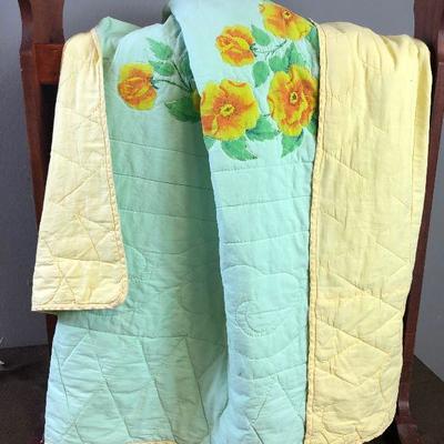 Lot #93 Hand quilted Mint and yellow Quilt 