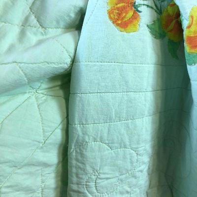 Lot #93 Hand quilted Mint and yellow Quilt 
