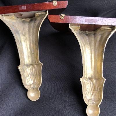 Brass & Wood Decorative Shelves - PAIR