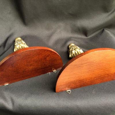 Brass & Wood Decorative Shelves - PAIR
