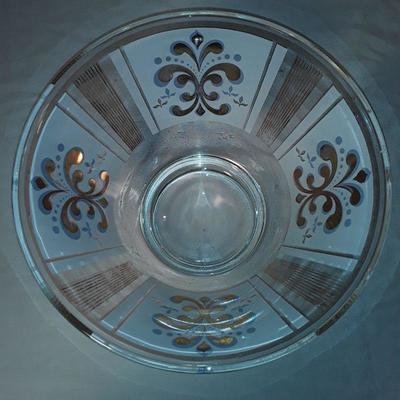 Vintage Art Deco Gold on White Fleur De Lis Glass Bowl