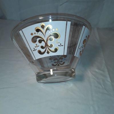 Vintage Art Deco Gold on White Fleur De Lis Glass Bowl