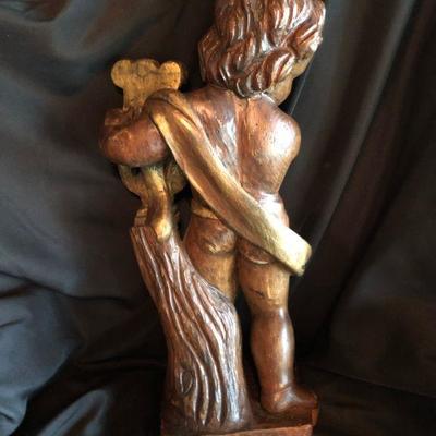 Carved Wood Cherub w/Harp