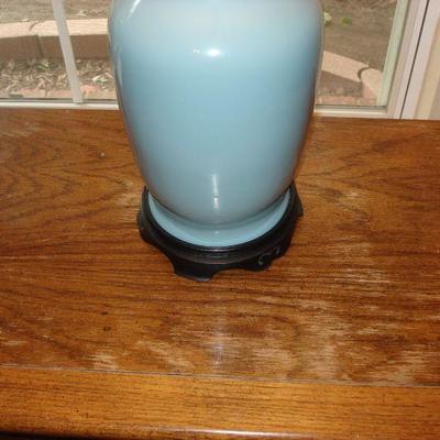 Wood End or bedside table with Lamp