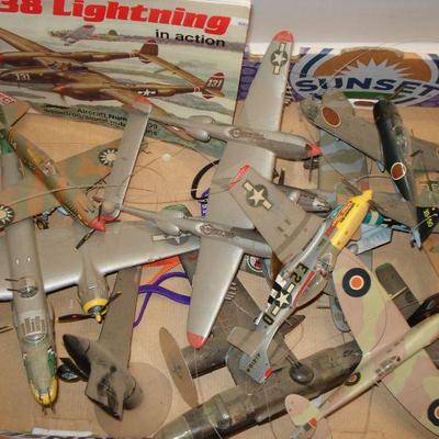 Box lot Vintage toy model airplanes and book