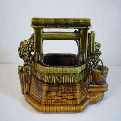 Vintage McCoy Pottery 6.5â€Tall Wishing Well Planter w/ Bucket Chain c. 1950
