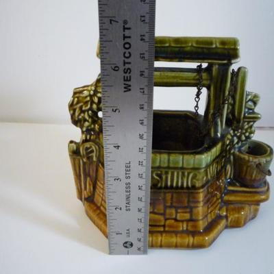 Vintage McCoy Pottery 6.5â€Tall Wishing Well Planter w/ Bucket Chain c. 1950