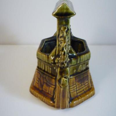 Vintage McCoy Pottery 6.5â€Tall Wishing Well Planter w/ Bucket Chain c. 1950