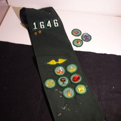 Vintage 1970 Girl Scout Sash - 10 badges, 2 pins, Numbers and Troop Affiliation St. Louis