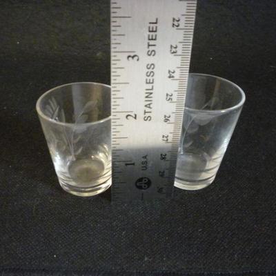 2 - Shot Glasses  Vintage - Flowers Etched in Glass