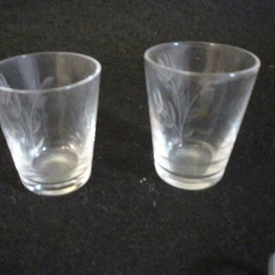 2 - Shot Glasses  Vintage - Flowers Etched in Glass