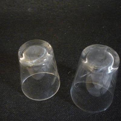2 - Shot Glasses  Vintage - Flowers Etched in Glass