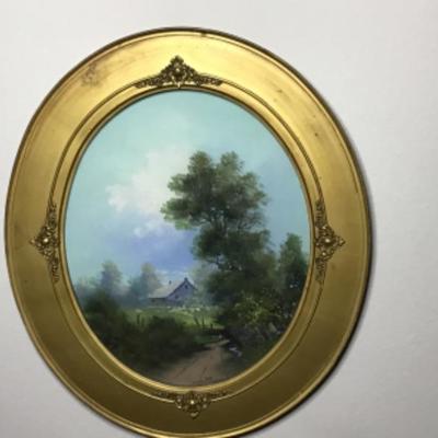B2-106 Arts and crafts pastel painting signed but unable to read