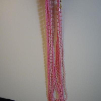 Vintage late 1960s- Pink Plastic Multi-strand Bead Necklace - Marked Hong Kong