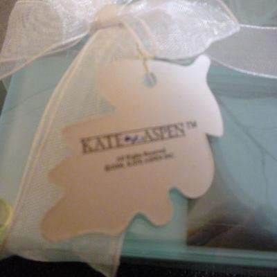 2006 Kate Aspen Glass Coasters - New in Box - "Fall in Love" Motif