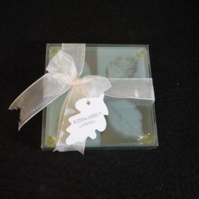 2006 Kate Aspen Glass Coasters - New in Box - "Fall in Love" Motif