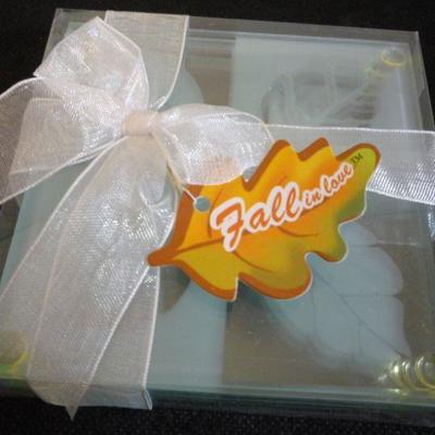 2006 Kate Aspen Glass Coasters - New in Box - "Fall in Love" Motif