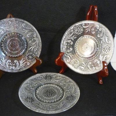 3 Vintage Glass Sandwich Plates - Clear glass