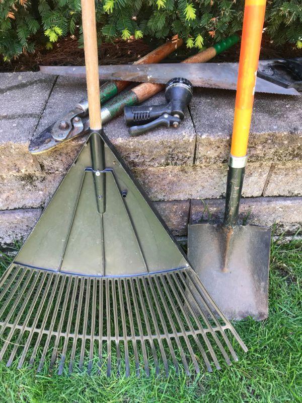 Large Rake, Spade, Heavy Duty Loppers, Saw, and Sprayer