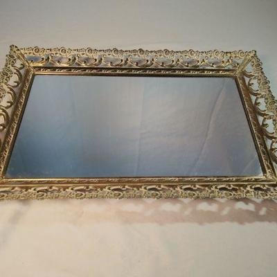 Vintage Filigree Mirrored Vanity Tray