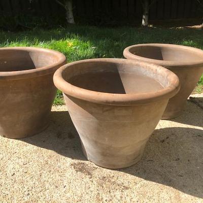 #4 Set of Three Brown Terra-Cotta Pots. One as is with Crack.