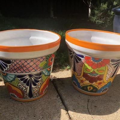 Pair of Bright Glazed Mexican Pots.