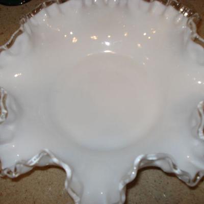 Fenton ruffle bowl, coca-cola glasses, vintage pastel bowls, etc.