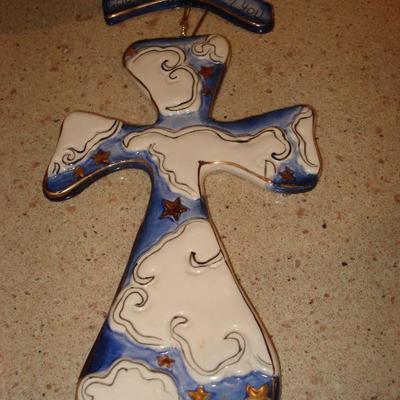 Kitchen decorative cookie jar, bowl and pitcher, clock & cross