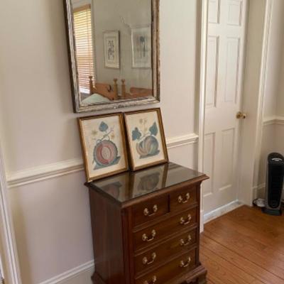 Lot # 24 Stickley 4 drawer Chest /End Table With Mirror and Prints