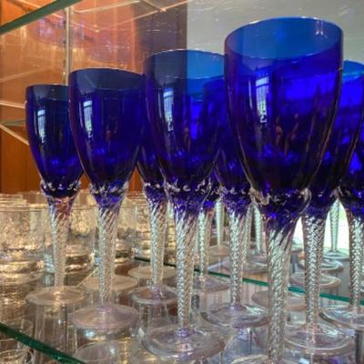 Lot #29 Lot of Cobolt Blue Stemware with Ralph Lauren Rocks Glassware